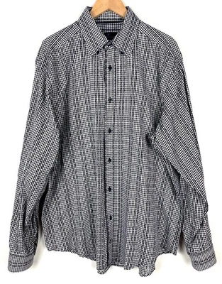 Bugatchi UOMO Mens L Long Sleeve Button Up Shirt Black White Houndstooth Check - Image 1 of 4