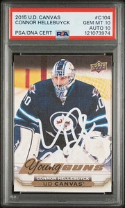 Connor Hellebuyck signiert 2015-16 UD Canvas Young Guns RC #214 PSA 10/10 GEM MINT - Bild 1 von 3