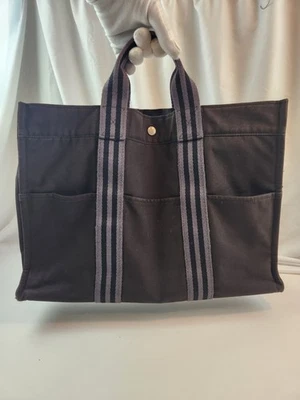Authentic Hermes Fourre Tout Hand Tote Bag MM Brown Canvas Unisex pockets Garden - Image 1 of 4