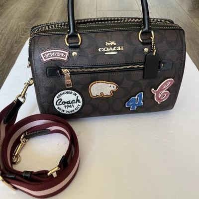 NWT Coach Rowan Satchel In Signature Canvas With Ski Patches CE592 - Image 1 of 4