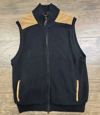 Orvis Sweater Vest Mens Medium Mechanics Foul Weather Black Knit Suede Full Zip - Image 1 of 4