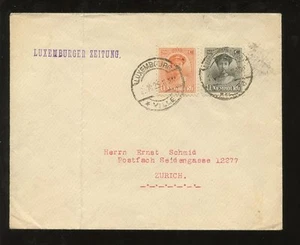 LUXEMBOURG 1925 COVER to ZURICH 20c + 80c FRANKING...LUXEMBURGER ZEITUNG NEWS - Picture 1 of 1
