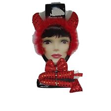 3 Piece Red Devil Set With Horns Headband Bow Tie and Tail