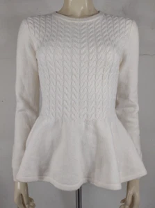 Ted Baker ivory off-white cable knit cotton blend peplum sweater ladies size 2 - Picture 1 of 10