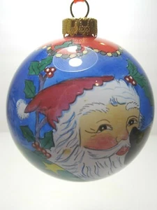 Christmas Ornament Blue White Red Glass Hand Painted on the Inside of the Glass - Picture 1 of 3
