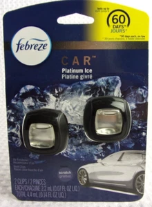 Febreze Car - Platinum Ice - Air Freshener Vent Clips 2-Pack/60-Day Supply NEW - Picture 1 of 8
