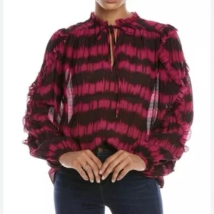 MARIE OLIVER Haley Top Sz LG Silk Blend Relaxed Fit Ruffled Office Feminine LS - Picture 1 of 11