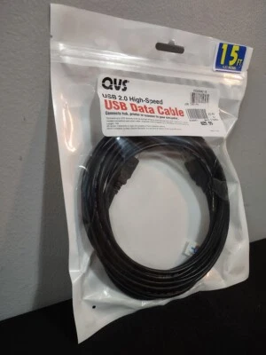 QVS 15Ft USB 2.0 High-Speed Black Printer Hub Scanner Cable USB-B USB-A Male - Image 1 of 4