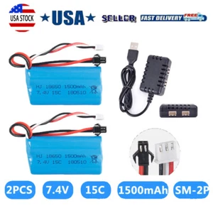 7.4V 1500mAh Li-ion Battery 15C SM Plug w/ USB Charger for RC Car Boat Replace - Picture 1 of 12