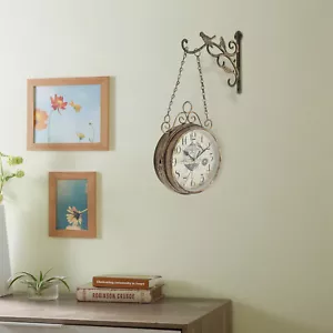 Indoor Round Vintage Hanging Wall Clock Double-sided Clock Numbers + Pointers - Picture 1 of 15