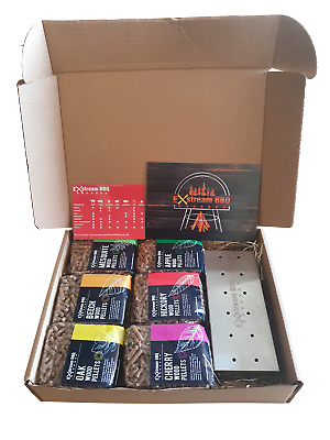 ExstreamBBQ Wood Pellet Gift Box 6 Woods + FREE Smoker Box & Flavour Magnet • 29.99£