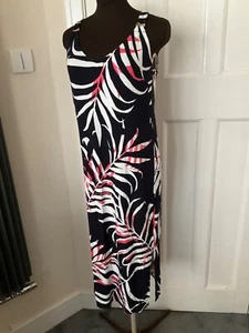 F&F STRAPPY DRESS BLACK with RED/WHITE FERN LEAF PATTERN SIZE 14 - Picture 1 of 5