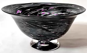 MCM Kosta Boda Black White Blue Confetti Swirl Satellite Art Glass Bowl - Picture 1 of 4