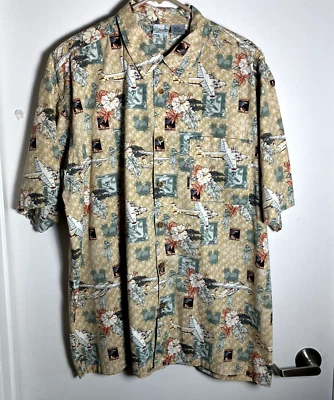 Vtg 90s OP Ocean Pacific Hawaiian Surf Shirt Men's  XXL Beige Graphic SS Button - Image 1 of 4