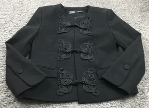 Zara Womens Blazer Size XS Black Frog Closures Long Sleeve Pockets - Picture 1 of 8