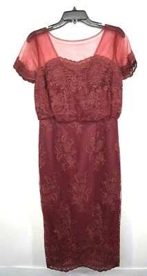JS Collections Womens Red Embroidered Mesh Lace Blouson Cocktail Dress $315 - Image 1 of 4