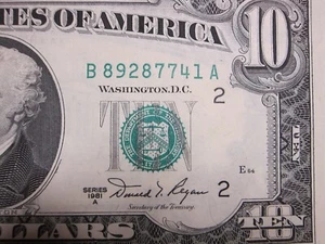 1981A $10 FRN #B89287741A - Picture 1 of 9