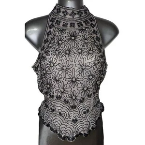 Vintage Papell Boutique Evening Silk Fully Beaded Halter Top Sz PM - Picture 1 of 4