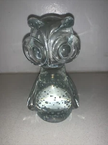 Vintage Murano Art Glass Owl Paperweight Handmade Crystal Italy Swirl Bubble 60s - Picture 1 of 5