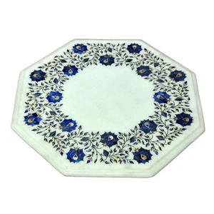 16" Marble Table Top Semi Precious Stones Floral Lapis Inlay Work For Home Decor - Picture 1 of 1
