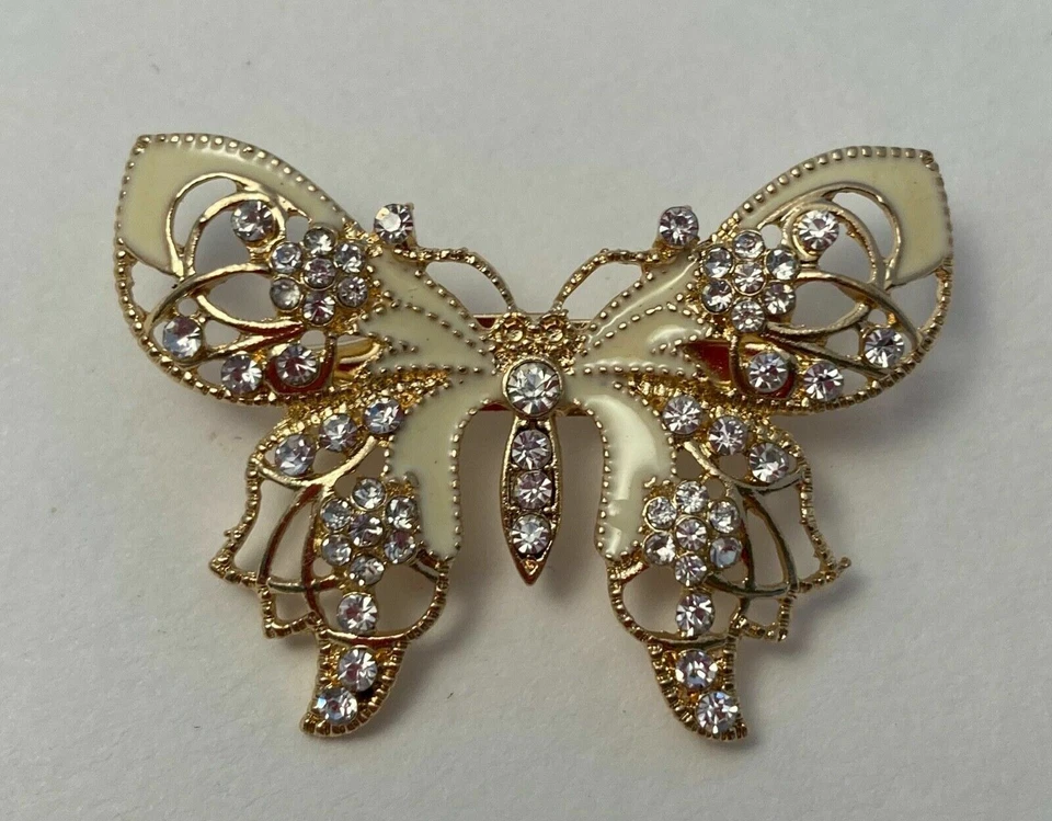 Золотая пластина эмаль и кристалл бабочка заколка розовый синий фиолетовый черный красный белый - Изображение 1 из 1