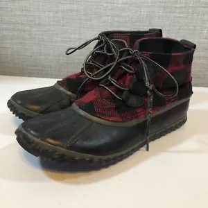 Sorel Out N About Buffalo Plaid Red Black Duck Boots Womens Size 9.5 Snow - Picture 1 of 8
