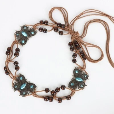 Cadena Cintura Mariposa Boho, Cinturón Ajustable Tejido a Mano con Cuentas Turquesa, 125cm Foto 1 de 4