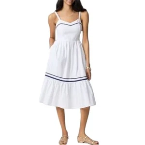 J. Abito midi bianco girocollo blu orlo smanicato prendisole cotone taglia 0 nuovo con etichetta 128€ - Foto 1 di 12
