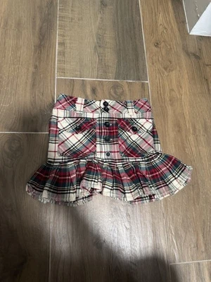 Ralph Lauren 红色格子荷叶边纽扣前贴口袋迷你裙 7 — 第 1/4 张图片