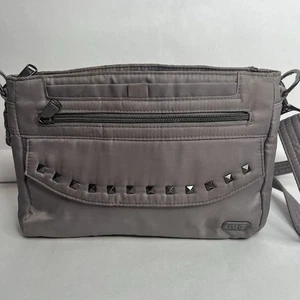 Lug Pacer Crossbody Shoulder Bag RFID Travel Gray Nylon Studded - Picture 1 of 10