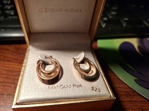 Orecchini Vintage Oro Cerchio Ovale Etienne Aigner Oro 14Kt Post Vendita $25 - Foto 1 di 5