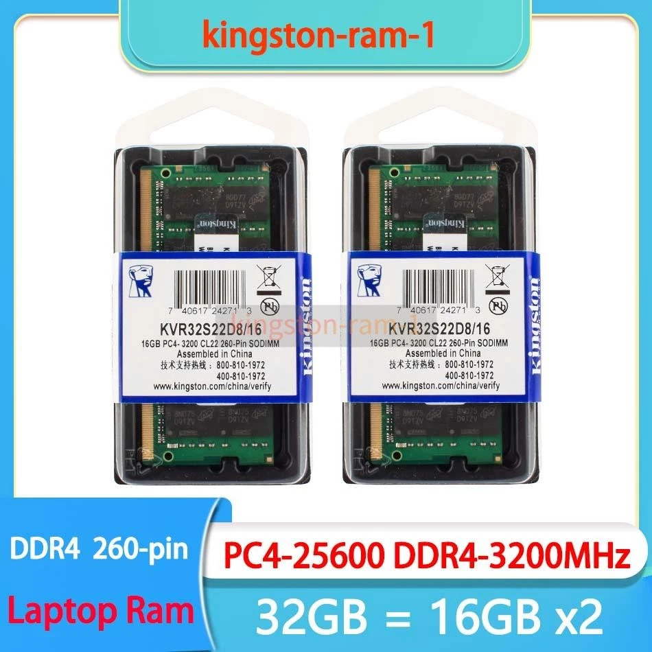 Kingston 32GB (2x 16GB) 260-Pin SO-DIMM DDR4 3200 MHz PC4-25600