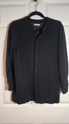 Chaqueta Joan Vass Negra Mezcla de Lana Solapa Abierta Trasera Abotonada aprox 19 pulgadas a... Foto 1 de 4