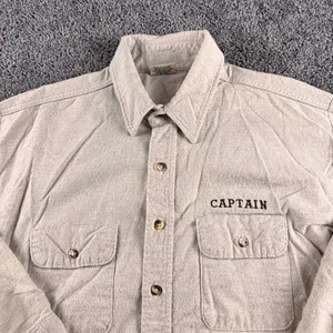 Camicia vintage cinque fratelli flanella uomo XL beige camoscio barca capitano ricamata - Foto 1 di 6
