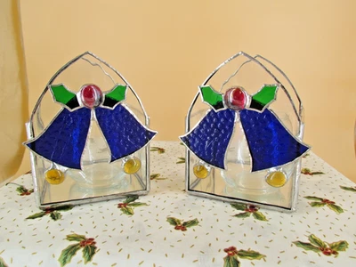 Lot Of 2 Stained Glass Christmas Bells Candle Holders with Cups for Candles - Image 1 of 4