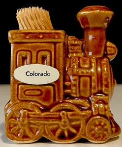 Vintage Train Toothpick Holder Porcelain Miniature Colorado Souvenir - Picture 1 of 10