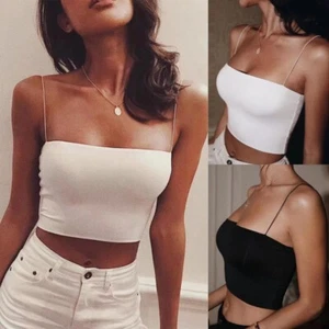 Sexy Women Ladies Strappy Crop Tops Tank Tops Camisole Stretch Cami Tee Bralette - Picture 1 of 15