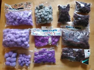 Soft Purple, Brown, Grey Pom Pom Balls 1/2"-1 1/2" Craft Vintage Packages 700+ - Picture 1 of 1