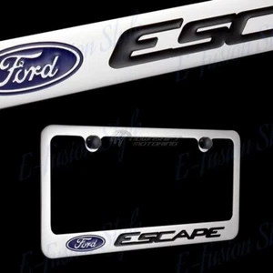 FORD ESCAPE Chrome Plated Brass License Plate Frame with 2 Black Caps AUTHENTIC - Picture 1 of 3