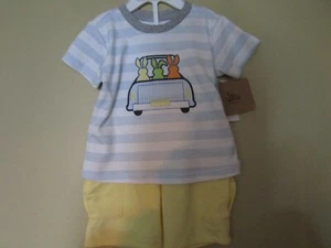 BABY ESSENTIALS Size 18 Months 2  PIECE SET Short Set  With Bunnies in Car - Picture 1 of 4