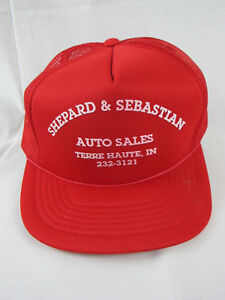 Vintage Auto Sales Red Mesh Trucker Hat Terre Haute Indiana Cap Snapback Retro