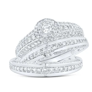 10kt White Gold His Hers Round Diamond Halo Matching Wedding Set 1-3/4 Cttw - Picture 1 of 1