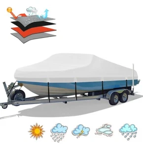 Heavy Duty 900D PU Waterproof Boat Cover 23'- 24' Marine Grade Polyester Canvas - Picture 1 of 6