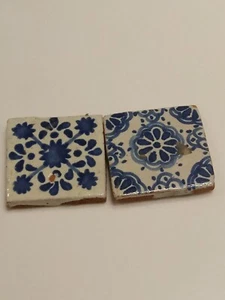 Rare 17th Century Delft Red Clay Blue And White Tiles 2x2 Inches - Picture 1 of 6