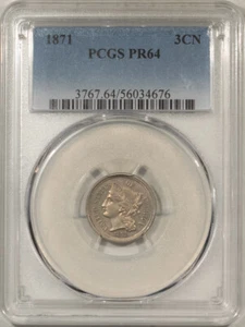 1871 PROOF THREE CENT NICKEL - PCGS PR-64 - Picture 1 of 3
