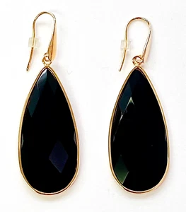QVC Bronzo Italia Faceted Black Onyx Teardrop Dangle Earrings - Picture 1 of 3