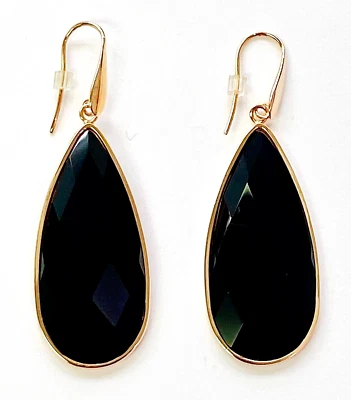 QVC Bronzo Italia Faceted Black Onyx Teardrop Dangle Earrings - Image 1 of 4