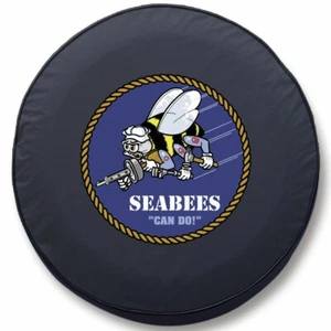 Navy Seabees Tire Cover on Black Vinyl - Picture 1 of 2
