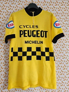 Maillot Jaune Cycliste Peugeot Cycles Esso Acrylique 70'S vintage Michelin - L - Imagen 1 de 6