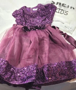 Shein Kids Purple Sequin Chiffon Party Dress w/ Big Bow in Back - Size 5 Years - Picture 1 of 4
